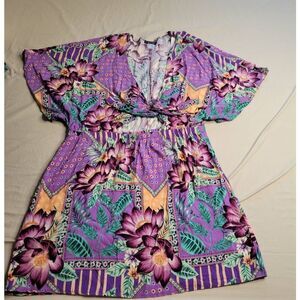 Plus size Venus swim cover dress romper floral purple 1x vacation